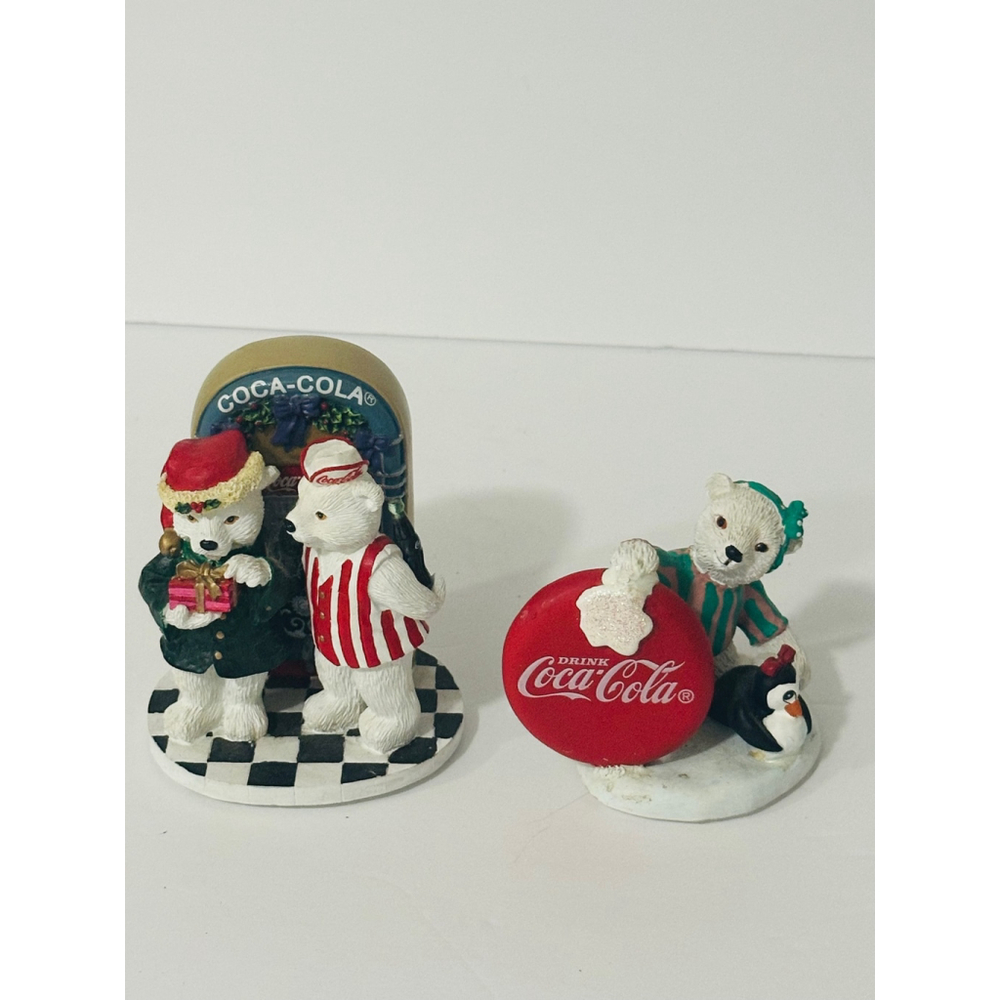 1996 Coca-Cola Polar Bear Cubs Figurine Set Vintage Christmas Decor
